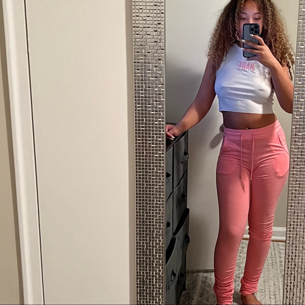 Pink Ruched Sweat Pants